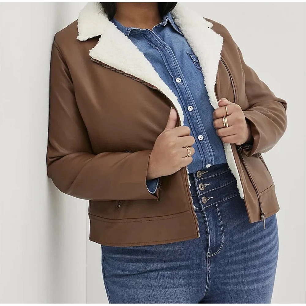 Torrid Faux Leather Moto Jacket Women 4 Brown Aviator - Picture 1 of 12